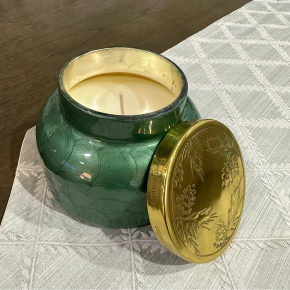 NIB Anthropologie Capri Blue Fir & Firewood Glass Jar Candle Dark Green - Picture 4 of 8